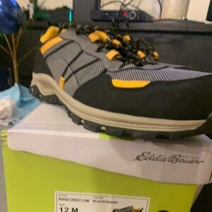 Men's 12 Eddie Bauer Ridge Crest Low Hiking Shoes Grey Black Yellow